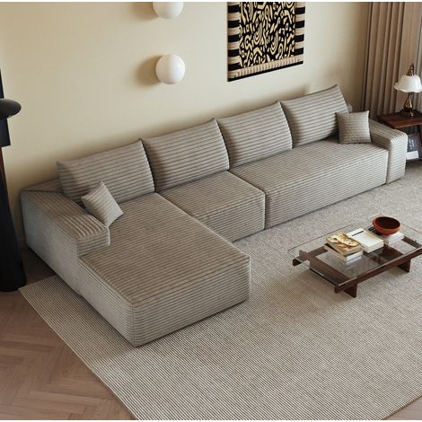 Divano angolare modulare 340 cm con chaise longue, senza montaggio, camel OKMYHOME (1/5)