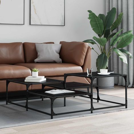 vidaXL Mesa de centro Roble Negro 107 x 107 x 40 cm (1/5)