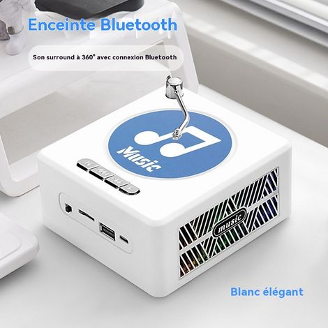 Enceinte Bluetooth Modèle L1 Blanc Élégant, Design Rétro Platine Vinyle, Son Surround 360° HiFi, Autonomie 10 Heures, Lecture TF Carte USB, Portable pour Extérieur, Cadeau Anniversaire Couple (1/5)