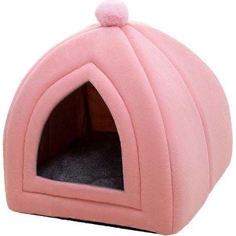 Katzenhaus, Zeltbett mit herausnehmbarem Kissen, weiches Haustierhaus mit rutschfestem Boden, Größe L, rosa