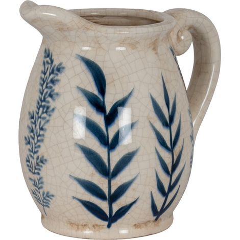 Small Blue Flora Olpe Jug Vase - Ceramic - L13 x W14 x H17 cm - White