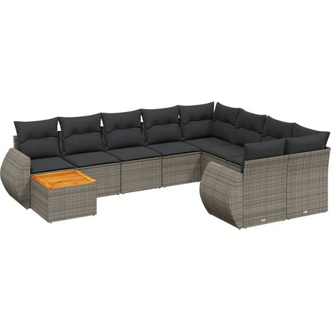 Maison Exclusive - Set Divano da Giardino 10 pz con Cuscini Grigio in Polyrattan (1/5)