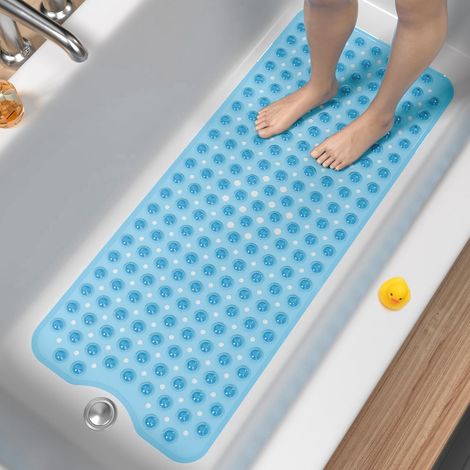 Tappetino da bagno antiscivolo, 100 x 40 cm, extra lungo, resistente alla muffa e lavabile in lavatrice, senza BPA, blu.
