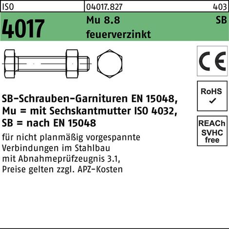 ISO 4017 SB-Schrauben-Garnituren 8.8U CE Mu M 20 x 45 tZn SB nach EN 15048 tZn S 25 Stk