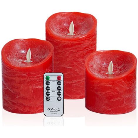 Rouge Bougies à LED Flamme vacillante Bougie en cire véritable à pile électrique avec flamme mobile réaliste avec 2 télécommandes et une minuterie Cadeau de décoration (1/2)