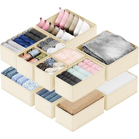 15-teiliges, faltbares Aufbewahrungsset aus Stoff (3 Größen) – für Kleidung, Socken, Unterwäsche, Handtücher, Jeans, Pullover – Stilvolle Aufbewahrungsbox für den Kleiderschrank (1/5)