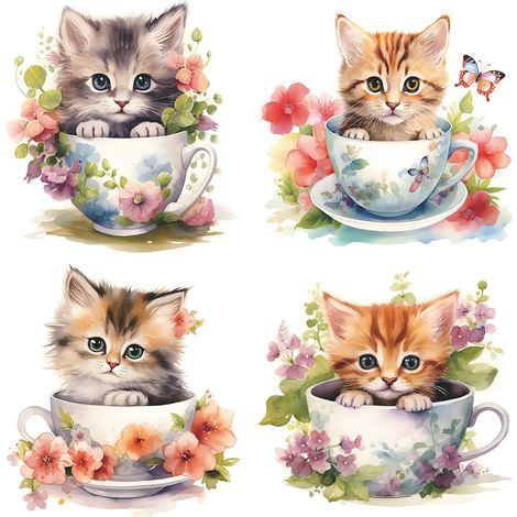 4 Pièces Stickers Muraux Chat Chat, 27x29cm Abattant Wc Stickers (1/5)