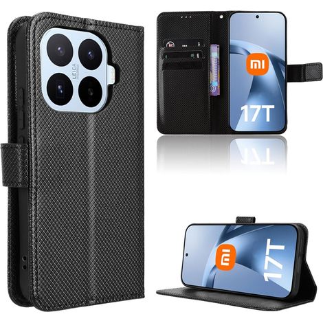 Coque pour Xiaomi 17T 5G Étui Portefeuille en Fibre Premium avec Compartiments pour Cartes et Fermeture Magnétique Protection Antichoc Noir (1/5)