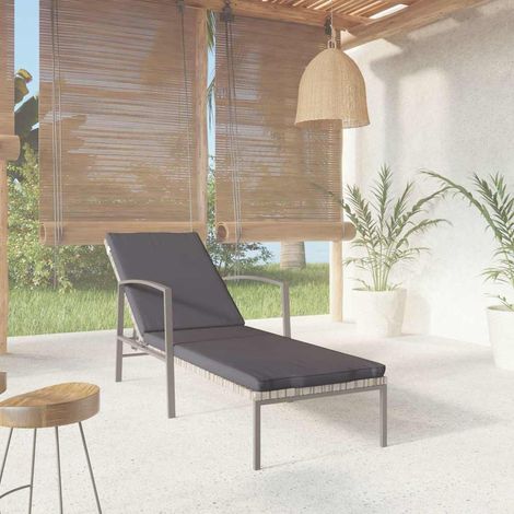vidaXL Tumbona con cojín de ratán sintético gris (1/5)