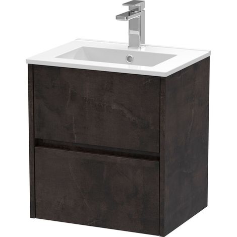 Chartley Contemporary 2 Drawer Wall Hung Vanity Unit with Minimalist Basin, Metallic Slate, 500mm