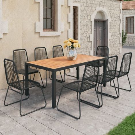 Set da Pranzo da Giardino 9 pz in Rattan PVC Nero e Marrone vidaXL (1/5)