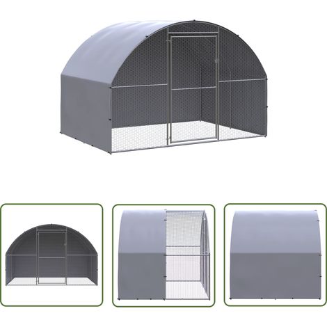 The Living Store Poulailler d'extérieur 3x2x2 m Acier galvanisé - Poulailler Extérieur - Abri Pour Oiseaux - Coop Pour Poules - Poulailler En Métal - Poulailler Spacieux (1/5)