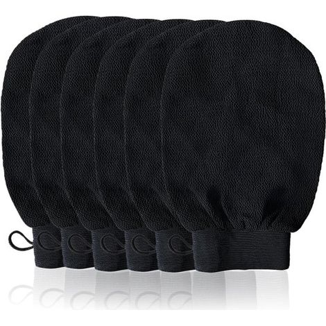 Peelinghandschuh, 6 Stück Peelinghandschuhe, Körperpeelinghandschuh, Hamamhandschuh für Dusche, Bad, Körperpeeling, Entfernung abgestorbener Hautschüppchen, Hautpflege (schwarz) (1/5)