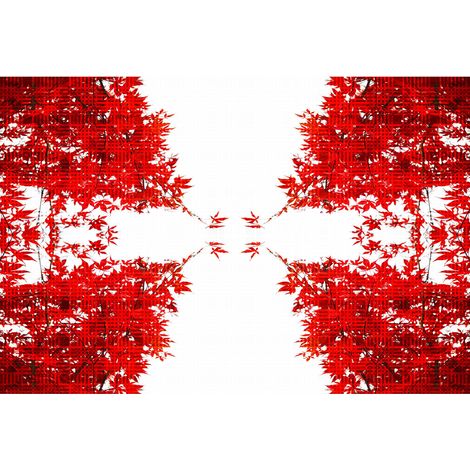 Papier peint panoramique effet graphique | Tapisserie panoramique arbre pour bureau | Papiers peints panoramiques rouge et blanc - 270 x 400 cm (4 pièces) (1/2)