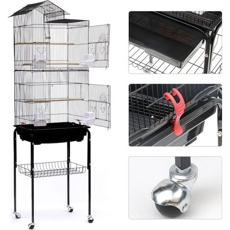 Cage,Cage Oiseaux Volière Portable Toit Ouvrable Design pour Perruche Calopsitte Canari Inséparable Mandarins avec Support Détachable,46 35.5 158.5cm (1/5)