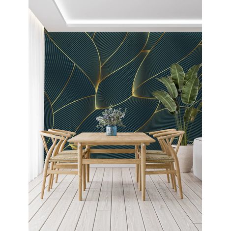 Papier Peint Feuillage - Tissage Naturel Doré - 150 x 250 cm (1/2)