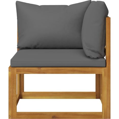 INLIFE Canapé d'angle sectionnel avec coussin gris foncé Bois d'acacia (1/5)