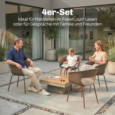 Lot de 4 fauteuils de terrasse confortables pour balcon, style ajouré, accoudoirs, résistants aux intempéries et à la rouille, teinte café. (1/4)