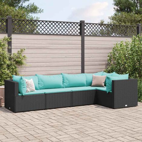 vidaXL Set Divani da Giardino 5 pz con Cuscini Nero in Polyrattan (1/5)