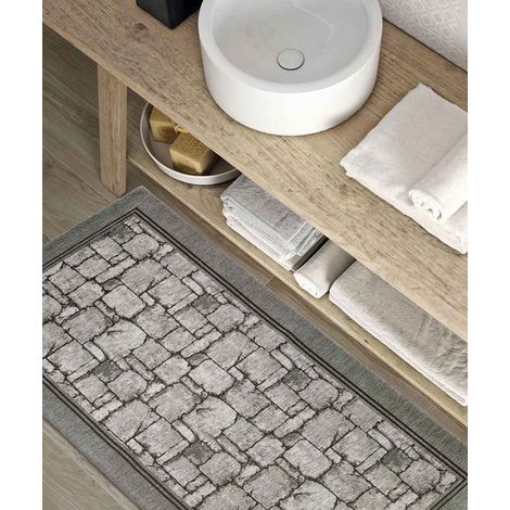 Tappeto WALL GRIGIO disegno effetto muro pietra, passatoia cucina multiuso lavabile antiscivolo cm.55x190 (1/3)