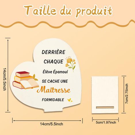 Cadeau Maîtresse Plaque en Bois en Forme de Cœur Décoration de Bureau Artisanat en Bois Cadeau de Fin d'Année Scolaire pour Enseignant Recyclable et Durable