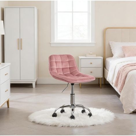MEUBLIV Chaise de bureau rose en velours – pivotante, réglable en hauteur, avec roulettes (1/5)