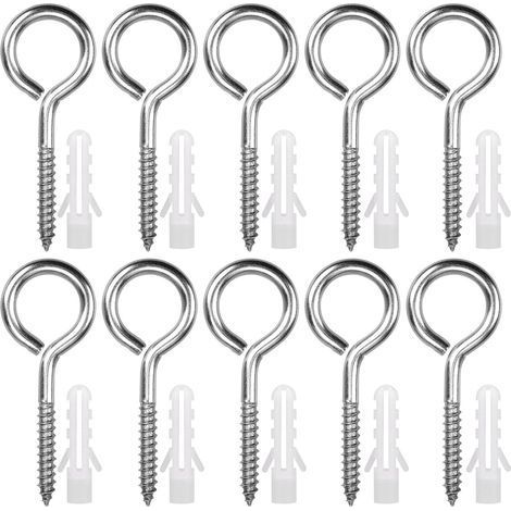 10 Pièces Œillets de Vis en Acier Inoxydable M8 x 100 mm Piton à Visser Lourde Vis à Œillet Crochet à Visser pour Hamacs, Auvents, Fauteuils Suspendus, Câble fixe, Argenté (1/3)