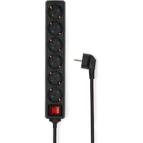 Regleta de enchufes  Tipo F (CEE 7/7)  6 tomas  3,00 m  3680 W  16 A  Toma de tierra: Contactos laterales  230 V CA 50/60 Hz  Ángulo de la toma: 45°  H05VV-F 3G1,5 mm²  Interruptor de encend