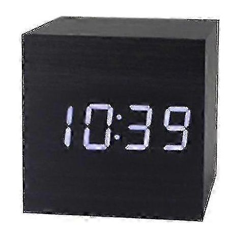 Réveil Ginkgo Square Click Clock LED avec commande vocale, affichage de l'heure et de la température A10 Noir et blanc (1/5)
