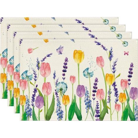 4 manteles individuales, Manteles individuales aislantes, Decoración de Pascua, fiestas, días festivos y decoración diaria, Colorido, 30 x 45 cm (1/5)
