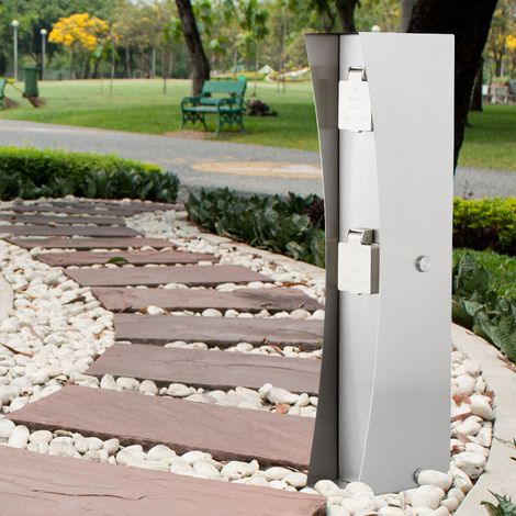 Außen Steck Dose 2-fach Garten Strom Verteiler silber Veranda Energie Säule LEDINO 11790000009015