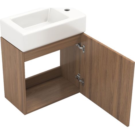 Meuble de salle de bain suspendu avec lavabo céramique 46 cm pour petits espaces (1/5)