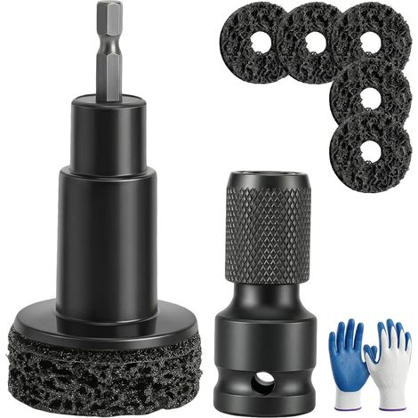 Kit de nettoyage et de réparation pour moyeu de roue - Outil de nettoyage rapide de la rouille - Avec 5 tampons et gants - Utilisation de perceuses électriques de 1/2" (1/5)