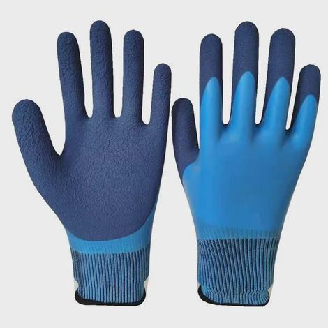 Gants de travail thermiques. Gants d'hiver imperméables double couche en nylon antidérapant bleu (1/5)