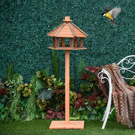 Maison d’oiseaux sur pied Ø52 x H130 cm en bois naturel, facile à monter, pour jardin FloraGrace (1/5)