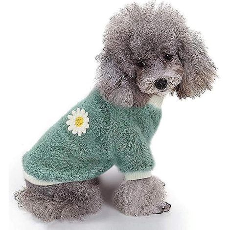 (taille Xs Verte) Pull Pour Chien En Peluche Douce Pour Chien Et Chat - Mode Petit Style Marguerite Vtements Chiot Chat Printemps Automne Hiver Ch (1/5)