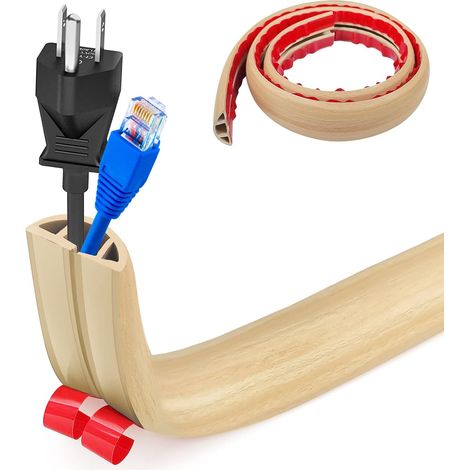 Small Flexible Cable Chute Self Adhesive 1m x 3cm Flexible Cable Cover Easy Cut Mount for All Power Cables Home Office Warehouse (White Oak Grain) (1/5)