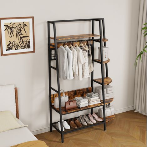Perchero de pie con estantes metal y madera OKMYHOME (1/5)