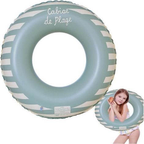 Aufblasbare Schwimmhilfe – Erwachsene – Retro-Streifenmuster – Für Pool, Strand, See – Blau – Innendurchmesser 35 cm – Außendurchmesser 80 cm – 1 Stück (1/5)