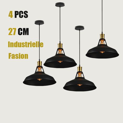 Pendelleuchte Lampenschirm Vintage Hängelampe aus Metall Edisen E27 Lampe für Loft Esszimmer Wohnzimmer Flur Schwarz - 4PCS