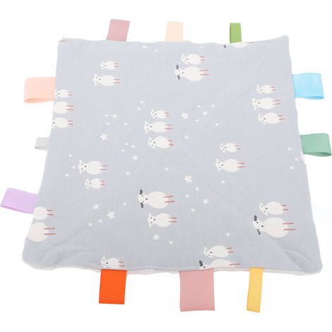 Baby-Kuscheldecke mit bunten Etiketten, sensorische Beruhigungsdecke, Baumwoll-Babydecke zum Kuscheln für schlafende Lammkinder (1/5)