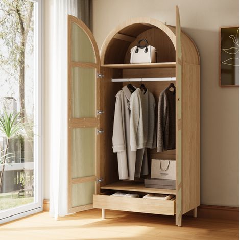 Armario moderno con puertas curvas 80 x 50 x 179 cm en MDF y aglomerado, color natural (1/5)