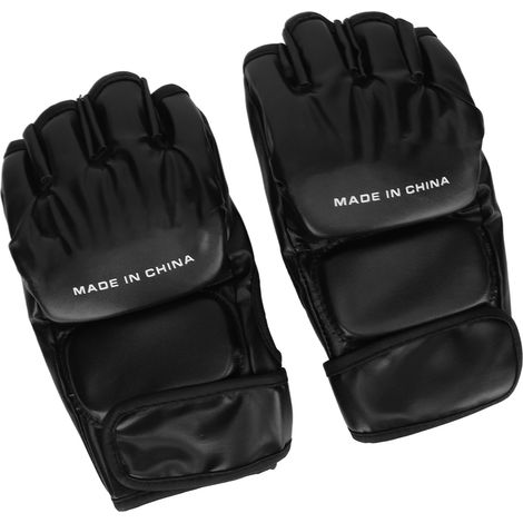 Gant de taekwondo à demi-doigts avec bracelet de sécurité ajustable et poignet réglable, idéal pour l'entraînement au sac de frappe (noir). (1/5)