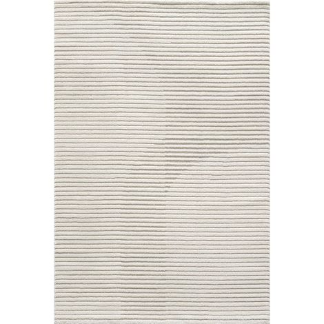 Tapis salon et chambre 140x200 crème rectangle tissé motif simple LYN9 C (1/5)