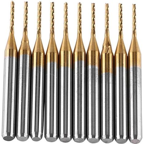 10pcs Fraise CNC 3.175mm 1mm RevêTement en Carbure de TungstèNe Et Titane Outil de Coupe Foret Tige Droite Fraise pour Sculpture Gravure