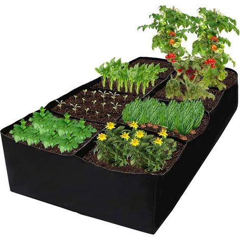 Sacs de plantation non tissés – matériau respirable – résistants au gel et uv – bac de plantation 8 compartiments, pour herbes, fleurs et légumes, 120×60×30 cm (1/5)