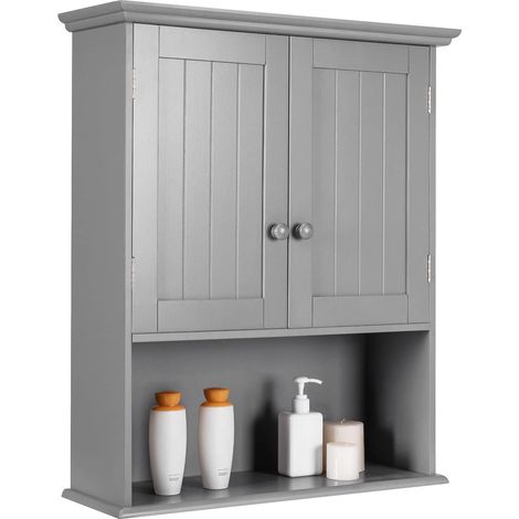 Costway – Meuble de salle de bain mural – Armoire avec 2 portes et 3 étagères – Cloison amovible – Dimensions 60 x 20 x 70,5 cm – Gain de place