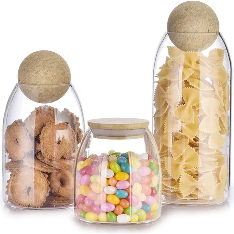 Lot de 3 bocaux de conservation en verre avec couvercles en liège et cuillères pour garde-manger, nourriture pour bébé, salle de bain, épices, miel, bonbons, fabrication de bougies, bricolage (1/5)