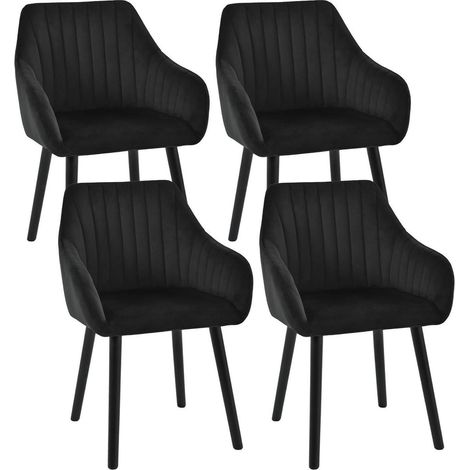 Esszimmerstühle 4er Set Schwarz Samt mit Holzbeinen und Armlehnen (1/5)