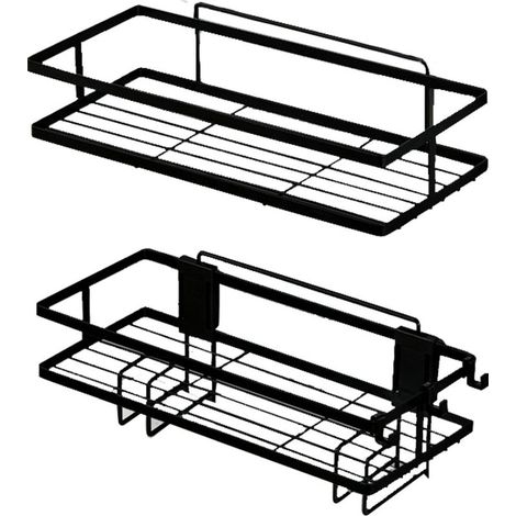 Étagère de toilette ouverte, grande capacité, installation sans clous, en métal, décorative et pratique, double couche, noire. Organisateur de salle de bain. (1/5)